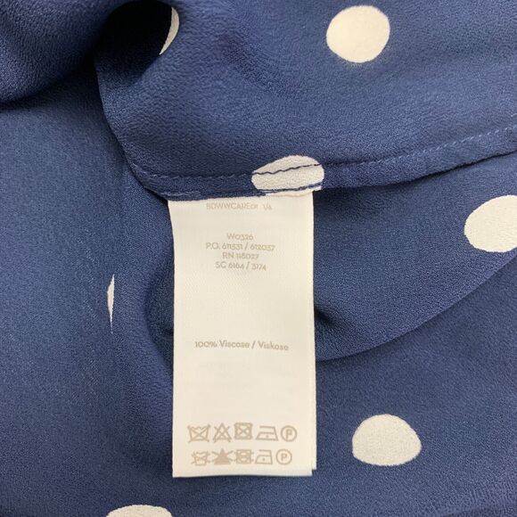 Boden Amber Polka Dot Blouse Womens 2 Navy Viscose Balloon Sleeves Pleated Neck - Picture 9 of 11